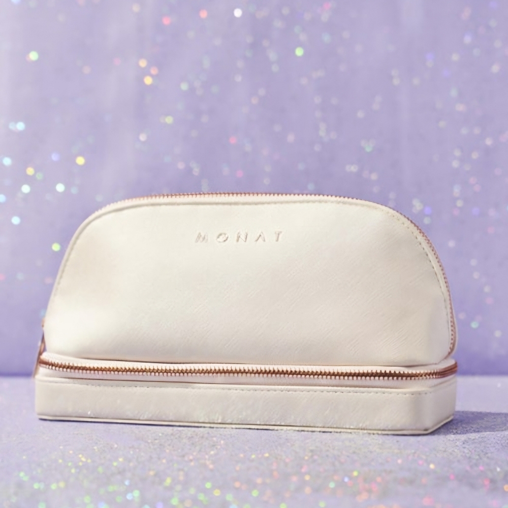 Monat Cream Makeup and Jewelry Travel Bag with Rose Gold Zippers